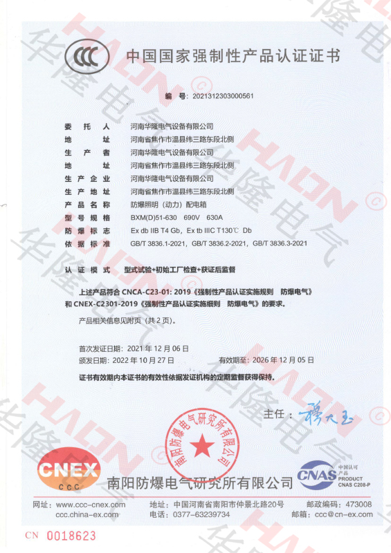 DIIB粉尘防爆配电箱3C证书